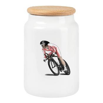 racing cyclists - Cookie Jar with Wooden Lid - white - Front