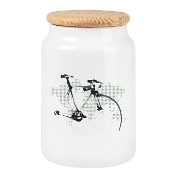 Fahrrad Weltkarte Design - Keksdose mit Holzdeckel - Weiß - Vorne