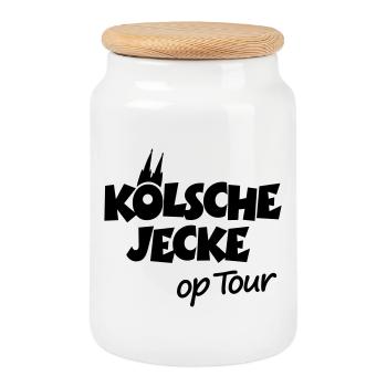Kölsche Jecke op Tour Köln mit Kölner Dom - Keksdose mit Holzdeckel - Weiß - Vorne