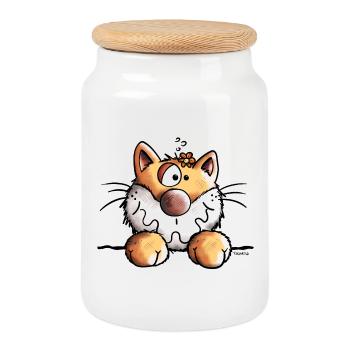 Mignon Chaton - Boîte à biscuits avec couvercle en bois - blanc - Devant