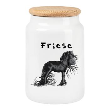 Niedliches Friesenpferd - Keksdose mit Holzdeckel - Weiß - Vorne