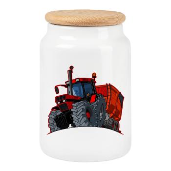 0856 case cart red border - Cookie Jar with Wooden Lid - white - Front