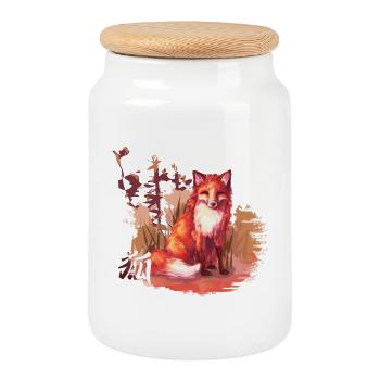 Autumn fox new world - Cookie Jar with Wooden Lid - white - Front