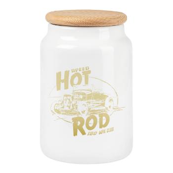 Hot rod garage V8 - Cookie Jar with Wooden Lid - white - Front