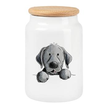 Glücklicher Schwarzer Labrador Retriever Hund - Keksdose mit Holzdeckel - Weiß - Vorne