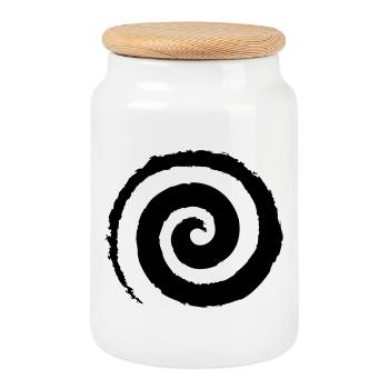 Schwarze Pinselstrich-Spirale - Keksdose mit Holzdeckel - Weiß - Vorne