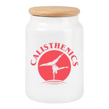 handbalance handstand sun calisthenics Logo Team - Keksdose mit Holzdeckel - Weiß - Vorne