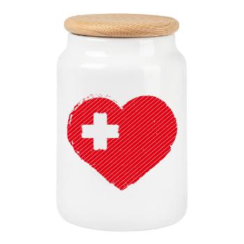 Suisse - Suisse - Cœur - Drapeau - Armoiries - Boîte à biscuits avec couvercle en bois - blanc - Devant