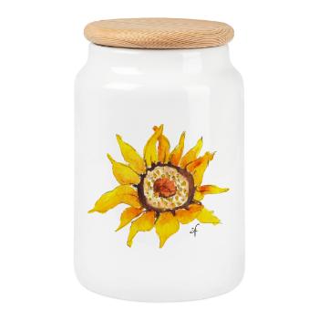 Sunflower - Cookie Jar with Wooden Lid - white - Front