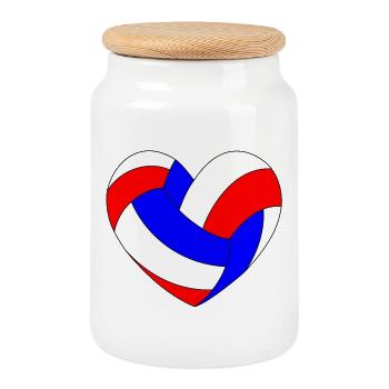 Ballon de Volley Cœur Bleu Blanc Rouge - Boîte à biscuits avec couvercle en bois - blanc - Devant