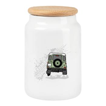 Defender Splash hinten - Keksdose mit Holzdeckel - Weiß - Vorne
