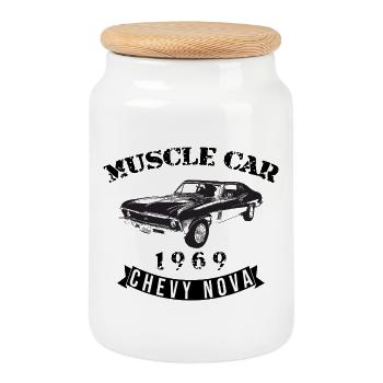 Vintage Chevy Nova Design - Cookie Jar with Wooden Lid - white - Front