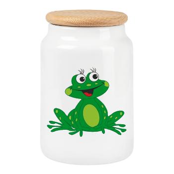 fröhlicher Frosch - Keksdose mit Holzdeckel - Weiß - Vorne