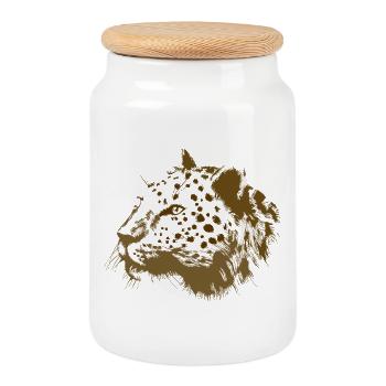 Animal lion head in digital style - Cookie Jar with Wooden Lid - white - Front