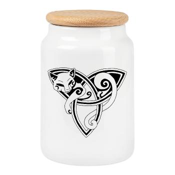 Chat celte au repos (noir) - Boîte à biscuits avec couvercle en bois - blanc - Devant