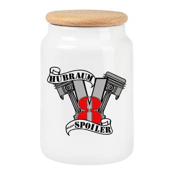Hubraum startet Spoiler V8 - Keksdose mit Holzdeckel - Weiß - Vorne