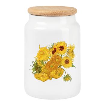 Van Gogh Sonnenblumen | Freigestellte Sonnenblumen - Keksdose mit Holzdeckel - Weiß - Vorne