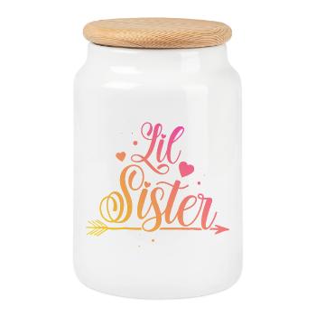 Petite soeur - Boîte à biscuits avec couvercle en bois - blanc - Devant