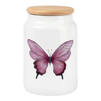 Soft Pink Watercolor Butterfly - Cookie Jar with Wooden Lid - white - Front