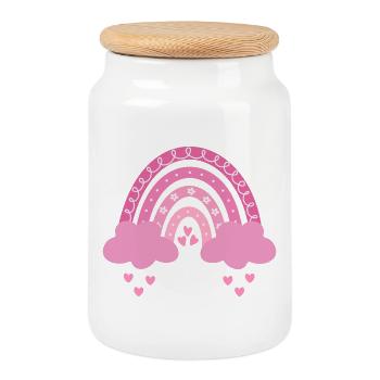 Boho Regenbogen rosa Mädchen Geburt Baby Babyparty - Keksdose mit Holzdeckel - Weiß - Vorne