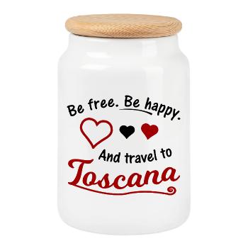Tuscany Italy - Cookie Jar with Wooden Lid - white - Front