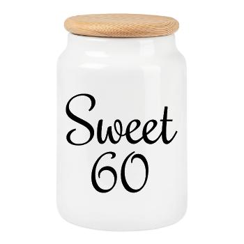 Sweet 60 (Black) 60th Birthday - Cookie Jar with Wooden Lid - white - Front