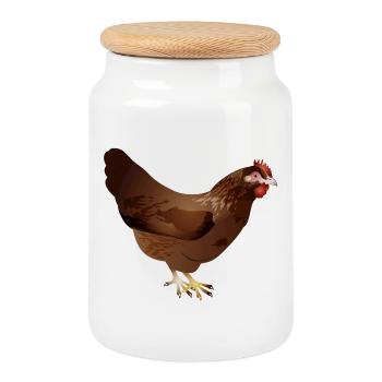 Poulet brun coloré dessiné à la main - Boîte à biscuits avec couvercle en bois - blanc - Devant