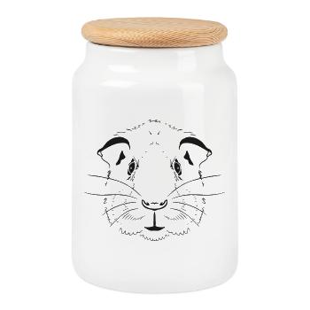 guinea pig - Cookie Jar with Wooden Lid - white - Front