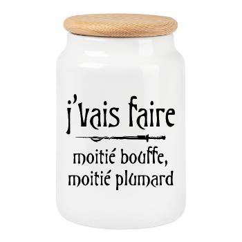 J'vais faire moitié bouffe moitié plumard Citation - Boîte à biscuits avec couvercle en bois - blanc - Devant