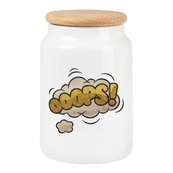Comic Ooops Funny Pop Art Saying - Cookie Jar with Wooden Lid - white - Front
