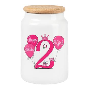 Happy Birthday 2 Baby Girl - Cookie Jar with Wooden Lid - white - Front