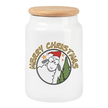 Joyeux Noël - Boîte à biscuits avec couvercle en bois - blanc - Devant