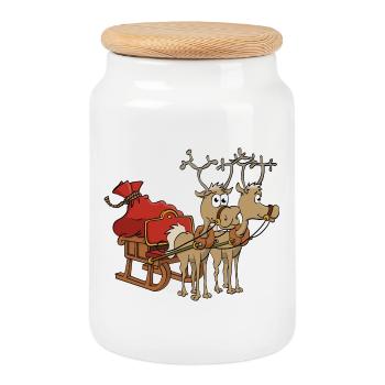 Der Schlitten des Weihnachtsmanns mit zwei Rentieren. - Keksdose mit Holzdeckel - Weiß - Vorne