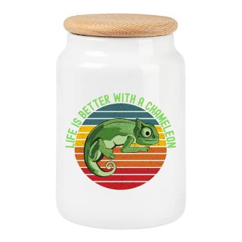 Life’s Better with a Chameleon - Cookie Jar with Wooden Lid - white - Front