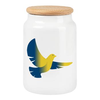 Pigeon Ukraine Flag - Cookie Jar with Wooden Lid - white - Front