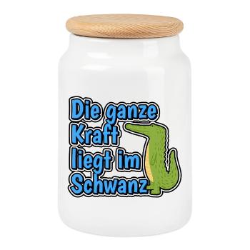 Die ganze Kraft liegt im Schwanz - Keksdose mit Holzdeckel - Weiß - Vorne