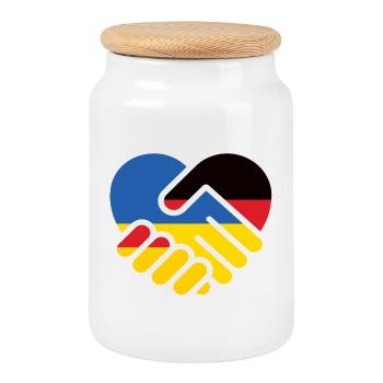 Solidarity Heart GermanyUkraine - Cookie Jar with Wooden Lid - white - Front