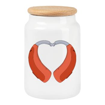 Heart Shaped Hearing Aid - Cookie Jar with Wooden Lid - white - Front