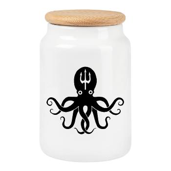 Schwarzer Oktopus - Keksdose mit Holzdeckel - Weiß - Vorne