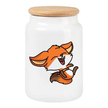 Laughing Fox - Cookie Jar with Wooden Lid - white - Front