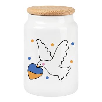 Playful dove heart print ukraine - Cookie Jar with Wooden Lid - white - Front