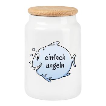 einfach angeln - Keksdose mit Holzdeckel - Weiß - Vorne