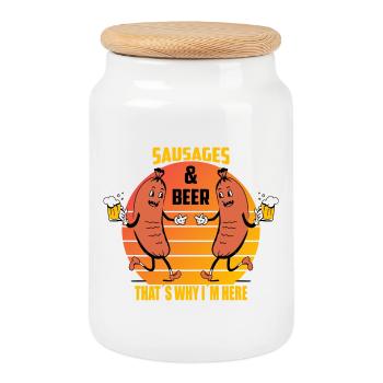 Sausages and beer - Cookie Jar with Wooden Lid - white - Front
