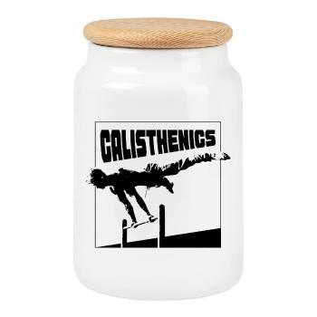 Calisthenics Planche Pose Silhouette - Keksdose mit Holzdeckel - Weiß - Vorne