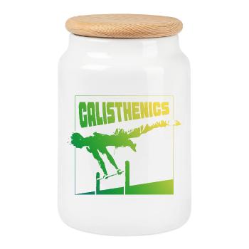 Calisthenics Gradient Pose Square Design - Keksdose mit Holzdeckel - Weiß - Vorne