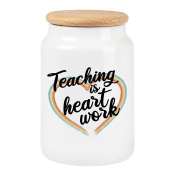 Teaching is heart work - Cookie Jar with Wooden Lid - white - Front