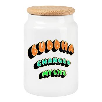 Bouddha a changé ma vie - Boîte à biscuits avec couvercle en bois - blanc - Devant