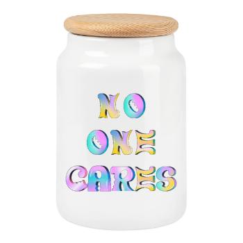 No one cares - Boîte à biscuits avec couvercle en bois - blanc - Devant