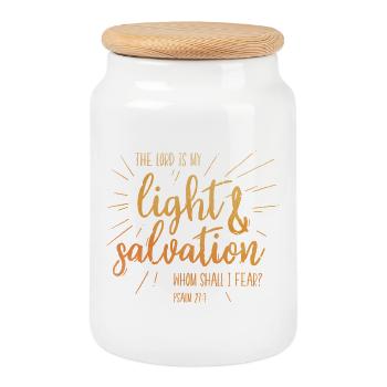 The Lord is my light and salvation - Cookie Jar with Wooden Lid - white - Front