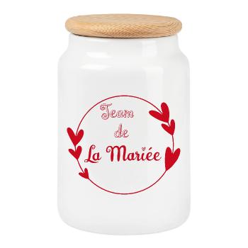 Team de la mariée contour cœurs rouges - Boîte à biscuits avec couvercle en bois - blanc - Devant